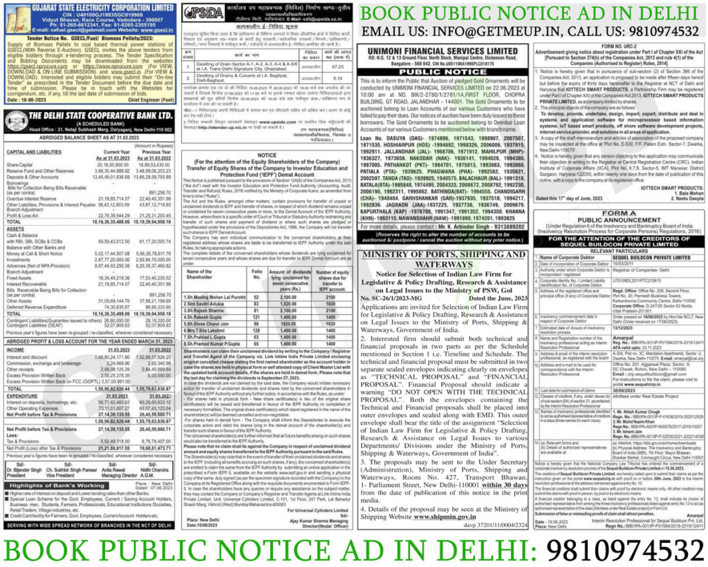 Book Public Notice Ad in Delhi