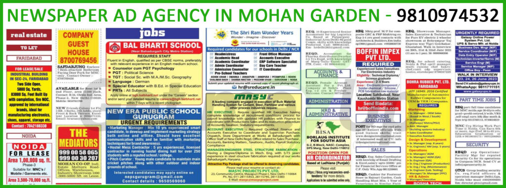 Newspaper Ad Agency in Mohan Garden