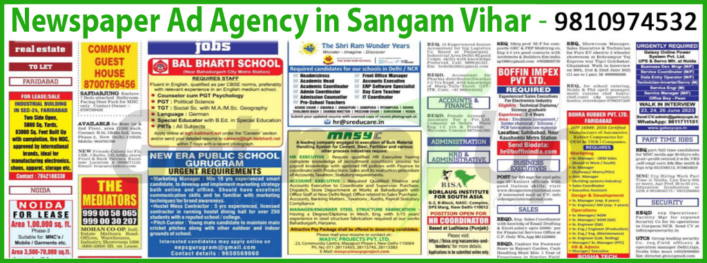Newspaper Ad Agency in Sangam Vihar