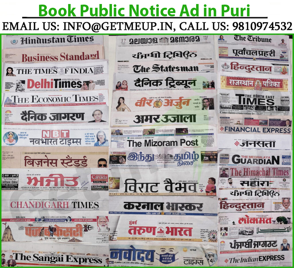 Book Public Notice Ad in Puri
